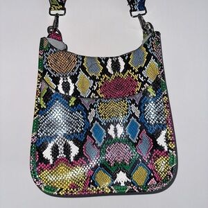 Ahdorned Mini Vegan Leather Messenger Crossbody Bag Multi Reptile Pattern